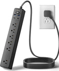 All In One Power Strip With 6 AC Outlets 2 USB C 2 USB A Four And A Half Foot Cord 900 Joules Surge Protection Black