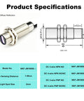Ultra Compact Laser Photoelectric Sensor Switch M18 PNP No-Brainer 12-24V DC 3 Wire 1-50cm Detection 1ms Fast Response Tiny 2mm Laser Spot Normally Open Laser Beam Sensor NKF-JM18050 Precision Object Detector, M18 sensor dimensions