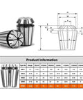 Top Tier 1 Pcs High Precision Er Spring Collet Chuck For CNC Router Mill Machine Lathe Tooling Grip Clamping System With Secure Hold Low Runout technical specifications with size dimensions.