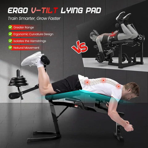 Heavy Duty Leg Extension And Curl Machine For Home Gym with ergonomic lying pad and user demonstrating curl position