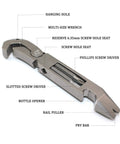 Labeled EDC Titanium Multitool Pry Bar with Pocket Clip Mighty Bar Packs Wrench, Screwdriver, Nail Puller, Bottle Opener, Box Opener.