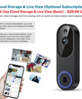 Doorbell Camera M52 Outdoor Indoor 1080 HD Night Vision With Four Infrared Lights 120 Degree Wide View Motion Detection Alerts Smartphone App Wireless Security Camera With Optional Cloud Storage
