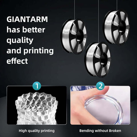 Crystal Clear PLA Filament 1.75Mm 1Kg Spool For 3D Printing Vacuum Packed Warp-Free with printing examples.
