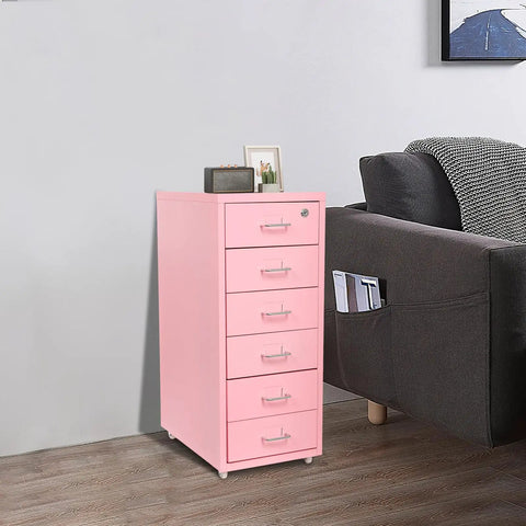 Heavy Duty Steel Rolling File Cabinet With Secure Key Lock And Smooth Swivel Casters For Under Desk Office Organizing, pink finish