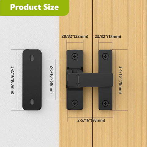 Built Tough Heavy Duty Zinc Barn Door Lock With 90 And 180 Degree Flip Safety Latch For Sliding Doors, installed dimensions