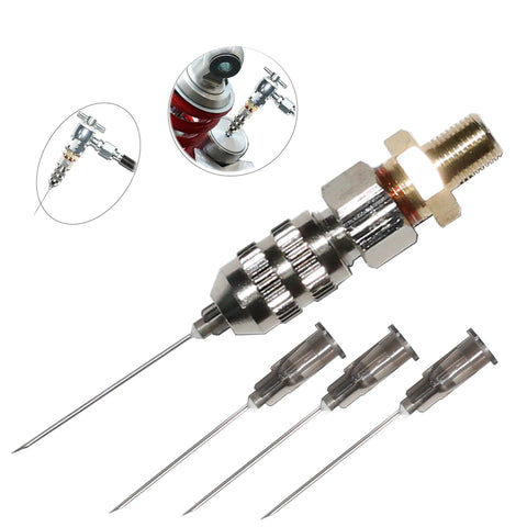 XZT nitrogen needle valve kit for shocks with Schrader valve, 5-piece stainless steel set.