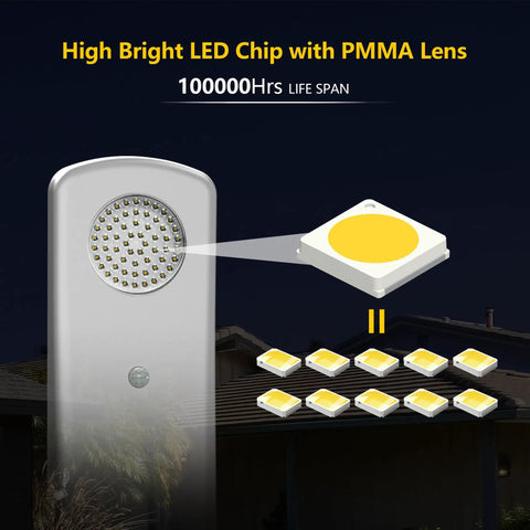 Close-up of Solar Street Light Outdoor Motion Sensor With Remote Control Dusk To Dawn LED Yard Lighting 6500K Daylight 2500lm