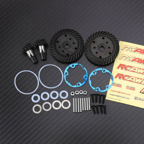 Two Piece 34T Main Differential Helical Gear And 14T Input Gear Set For Arrma 1/10 Scale RC Cars, components displayed