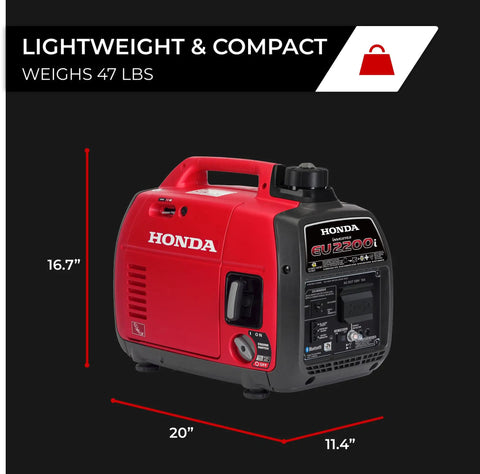 Honda EU2200i 2200 Watt Inverter Generator For Camping And Home Backup Power Quiet Gas Powered Portable Power Supply dimensions