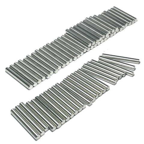 64 Pack 5mm x 40mm Dowel Pins for Shelves and Furniture, 304 Stainless Steel Wood Pegs For Tight Fits, Ground Precision Tolerances, Built Tough Metal Dowel Rods For Everyday Repairs, stacked metal pins