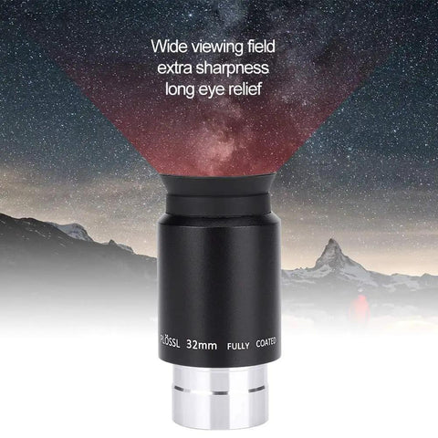 Awesome 32mm Plossl Eyepiece For 1.25 Inch Telescopes With Filter Thread against starry sky and mountains