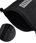 Close-up of 10L Roll Top Bike Saddle Bag opening showing waterproof PVC TPU material and reflective trim detail.