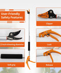 Image showing a Long Reach Tree Pruner And Trimmer For High Branches And Fruit Picking 3.5 Foot Aluminum Extension Shears with features