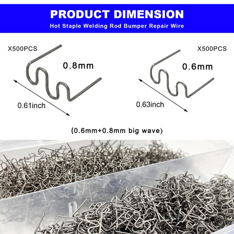 Hot Staples Welding Rods Kit, 1000 Pcs Wave-Style Staples for Plastic Repair, 0.6mm and 0.8mm with storage box display