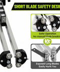 Drywall cutter with foldable arms, 10 short safety blades and storage slot, metric/imperial scale, adjustable cut height