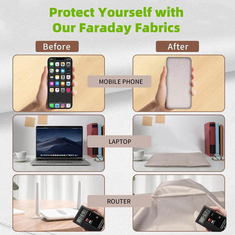 Comparison of devices before and after using Soft Conductive Shielding Fabric With Copper Nickel Plating For Smart Meters, Faraday Cage Ready, Ultra Low Resistance Under 0.03 Ohm, 65 dB Attenuation From 30MHz To 40GHz, Copper Nickel Polyester Blend, 78 By 43 Inch, EMI RF Shielding Cloth.