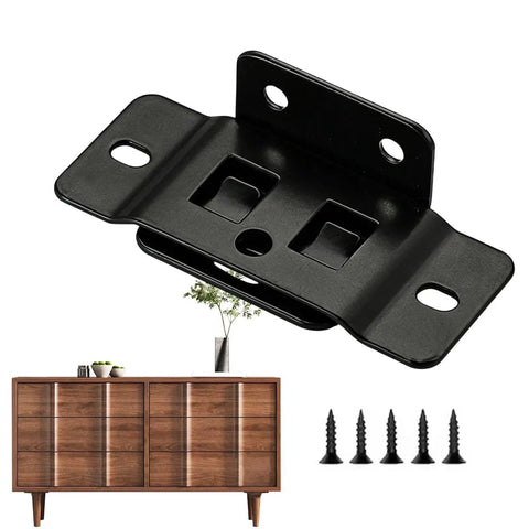 Rock Solid Quick Fit Furniture Joint Bracket, Metal Corner Brace for Beds, Cabinets, and Bookshelves with screws and cabinet