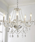Five Light Modern Crystal Chandelier With K9 Glass Pendants, Elegant Contemporary Ceiling Lighting Fixture For Dining Room
