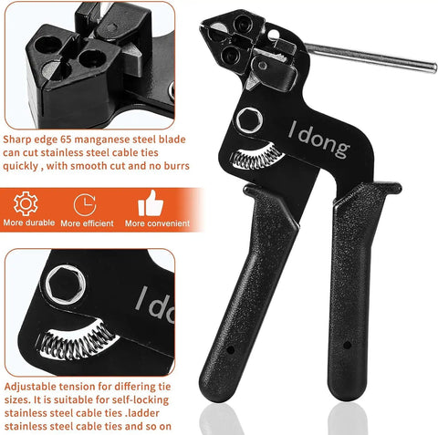 Pro Grade Heavy Duty Stainless Steel Cable Tie Gun Kit with sharp cutting tool and ergonomic handle, industrial Fastening Set.