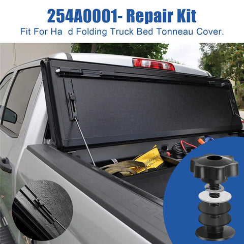 Slick Heavy Duty Replacement Tonneau Cover Clamp Kit With Elevator Bolts And Black Knobs For Hard Folding Truck Bed Covers, showing installation details.