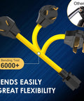 Premium Nema 10 To 6 Adapter For Ev Level 1 Charging Heavy Duty three prong dryer cord with flexible yellow cable and connection ends.