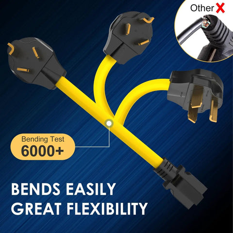 Premium Nema 10 To 6 Adapter For Ev Level 1 Charging Heavy Duty three prong dryer cord with flexible yellow cable and connection ends.