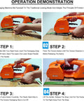 Handheld Electric Strapping Machine For PP And PET Strings Battery Powered Automatic Bander demonstrating packaging process step by step.