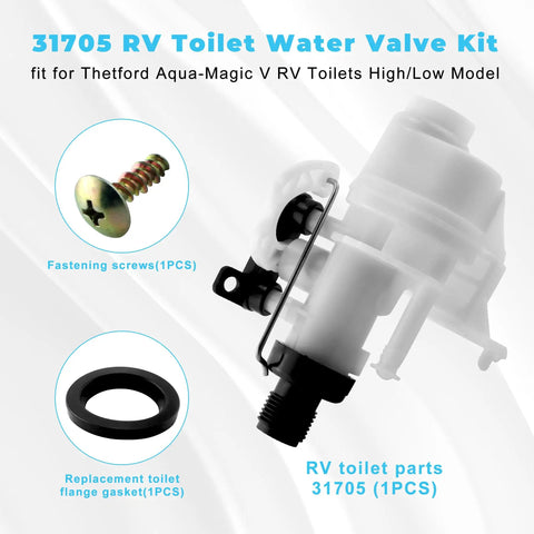 Freeze Resistant RV Toilet Water Valve Kit For RV Toilets Like Aqua Magic V Built Tough With High Impact PP Construction Cold Weather Ready Replacement Part Compatible With 31653 31688 31705 Series Durable Quick Install Valve, with screw and gasket