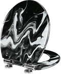 Elongated Resin Toilet Seat Universal Fit for Bathroom with black and white marble pattern, designed for standard toilets.