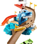 Hot Wheels Color Shifters Sharkport Showdown Track Set With 1 64 Scale Car Dual Color Change Zones Dunk Tank And Splash Pool