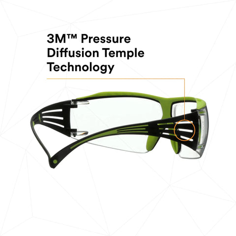 SecureFit 400X Safety Glasses With Anti Fog And Anti Scratch Clear Lenses ANSI Z87 Rated Green And Black Frame side view