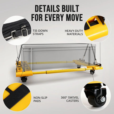 Heavy-Duty Moving Dolly For Appliances And Furniture, 2000 Lb Capacity, Adjustable 6 To 46 Inches, Built For Easy Material Handling And Reducing Lifting And Dragging On Heavy Loads, with tie-down straps and swivel casters