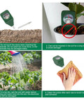 Single Probe Soil PH Meter For Garden And Lawn Care showing usage and maintenance instructions with moist soil testing