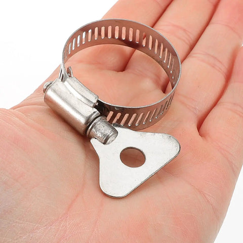 Top Notch 10 Pc Stainless Steel Hose Clamp Kit For Plumbing And Tubes With Worm Drive Secure Install Fixing Water Fuel Lines Quick Release Heavy Duty Gear, silver clamp on hand