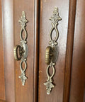 Vintage Style Antique Bronze Cabinet Pulls Handles 2 Pack Hollow Decor on wooden cabinet