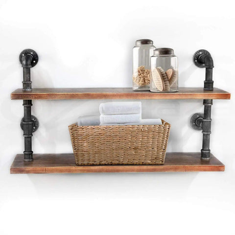 Wall shelf with Half Inch By Six Inch Black Painted Iron Pipe Nipples Set Of 10 For DIY Furniture, Shelving And Home Decor Projects.