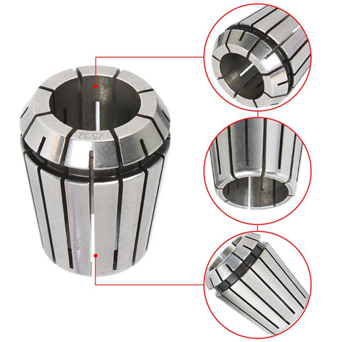 Detailed view of ER32 Collet Set 26 Piece Pro Grade for CNC Milling Lathe Tool with precision grooves and size markings.