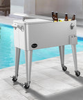 80 Quart Rolling Cooler Cart With Bottle Opener And Drainage On Wheels Portable Patio Beverage Cart For Pool Deck Outdoor Parties And Cookouts White Great For Summer