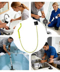 Flexible Drain Snake For Kitchen Sink And Bath Plumbing Portable Bendable Pipe Cleaner Spiral Design shown in use by homeowners.