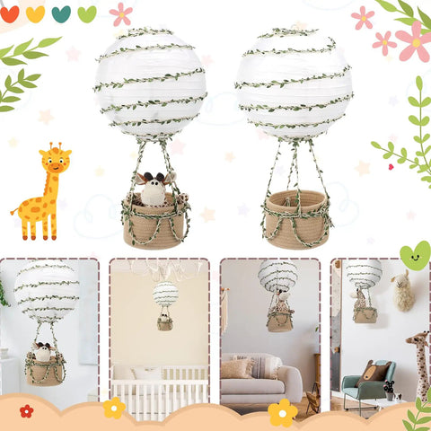 Safari Themed Hot Air Balloon Nursery Decor Set With Giraffe Lampshade Hanging Room Light Shade For Baby Shower And Birthday Party Gift visible.