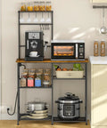 Baker's Rack With Power Outlet For Kitchen Organization No Brainer, Microwave Stand With 10 S Shaped Hooks, Rustic Brown