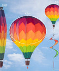 Two Pack Multicolor Hot Air Balloon Rainbow Wind Spinner Garden Decor For Outdoor Vibes, 59 Inches Tall By 12 Inches Wide