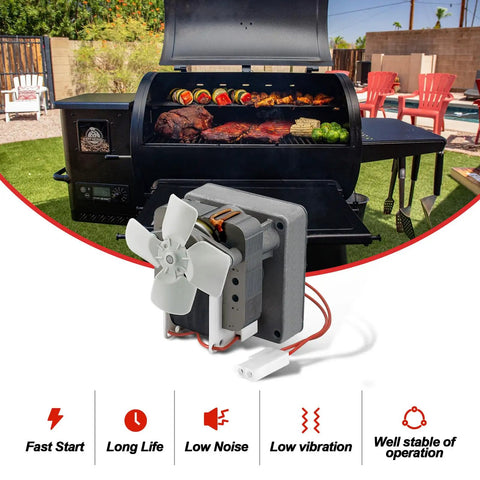 Heavy-Duty 2.0 RPM Auger Motor Replacement For Universal AC Pellet Grills in front of an outdoor grill setup