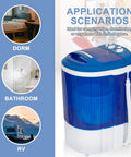 Compact Portable Washing Machine Single Tub 5.7 Lbs Capacity Slick Setup For Dorm Rooms Apartments And Rv Trips lightweight unit in navy blue.