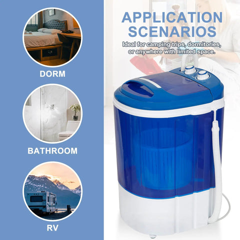 Compact Portable Washing Machine Single Tub 5.7 Lbs Capacity Slick Setup For Dorm Rooms Apartments And Rv Trips lightweight unit in navy blue.
