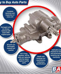 Remanufactured Power Steering Gearbox For Chevy GMC Dodge Full Size Vans Zero Fuss Straight Swap Rock Solid Build Smooth Handling Fix With Three Year Unlimited Mileage Warranty close-up image showing detailed features and connections.