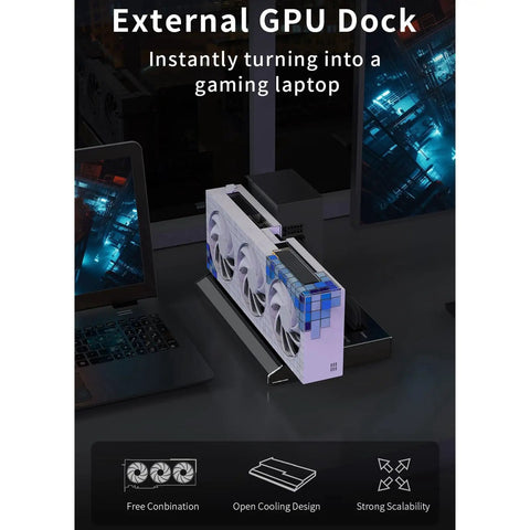Badass Thunderbolt 3 And 4 External GPU Dock Station With PCIe 3.0 X4 Speed And USB4.0 40Gbps Gaming Enclosure connected to a laptop
