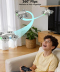 Mini Drone For Kids With 360 Degree Flips, LED Lights, And Easy Flight Features, RC Quadcopter With Altitude Hold, indoors with child.