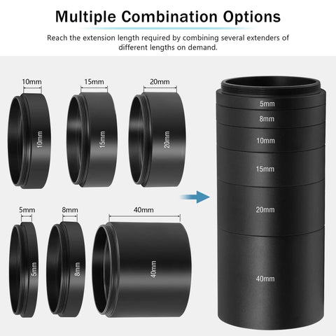 Astronomy T2 Extension Tube Kit For Cameras And Eyepieces With 5mm 8mm 10mm 15mm 20mm 40mm Spacers M42x0.75 All Metal