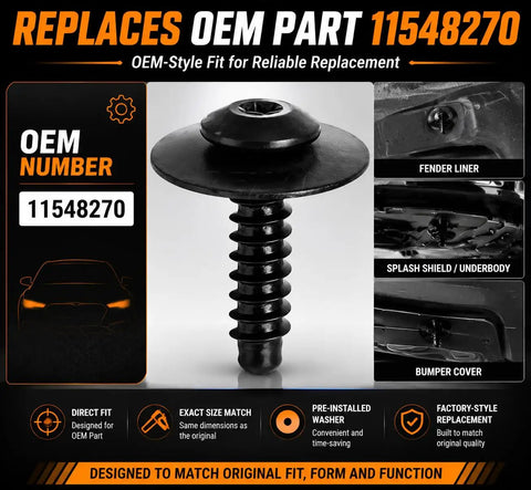 Top Shelf Heavy Duty 12 Pack Fender Liner Bolts With Splash Shield Screws For Gm Chevy Gmc Cadillac Buick M4.2 X 1.41 close-up view with washer.